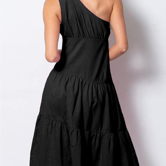 Elegant One Shoulder Black Midi Dress - Picture 3 of 3